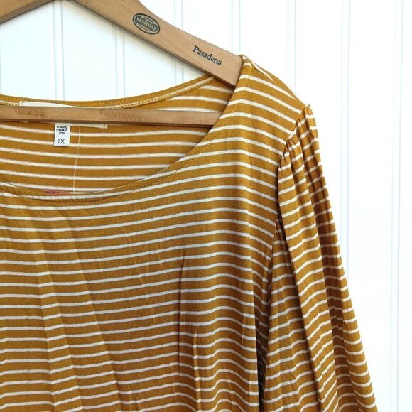 Paisley Raye "Violet" Yellow Stripe Print Top Plus Size 1X NWT USA 3/4 Sleeve - Picture 4 of 12